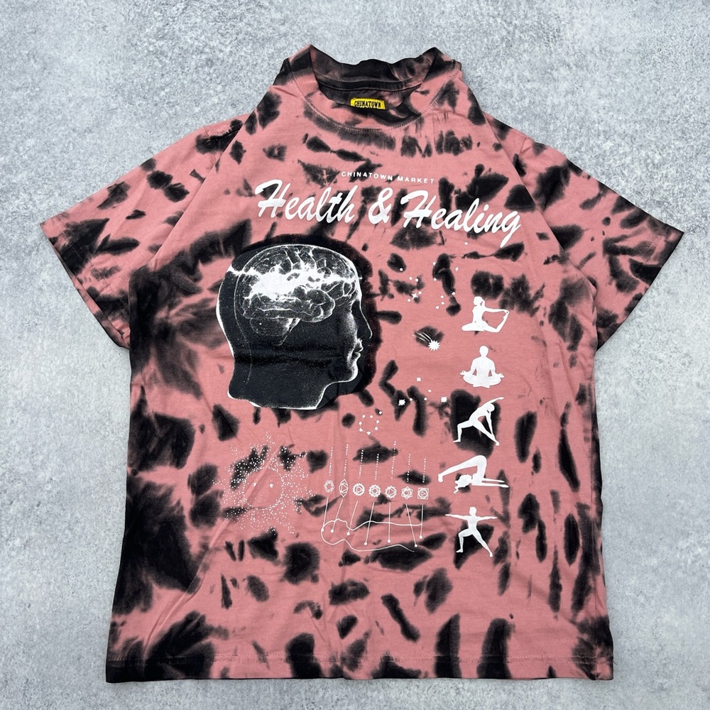 Vintage Y2K Style Chinatown Market Pink Black Tie Dye AOP Graphic Cotton T-Shirt